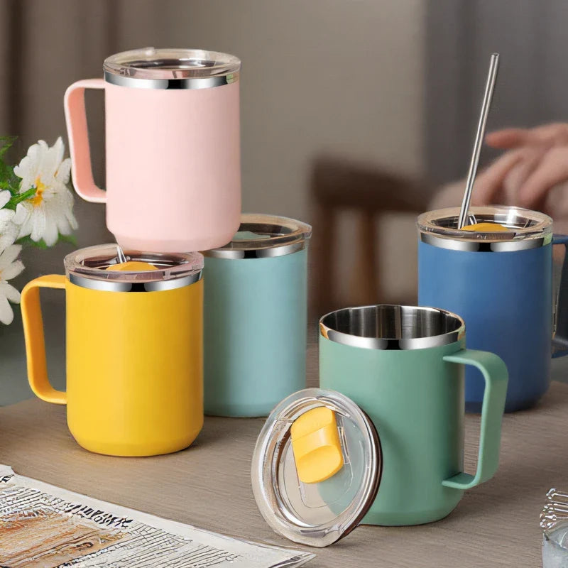 Stainless Steel Insulated Coffee Mug – 450 ml (Double-Wall Vacuum, Handle & Lid)