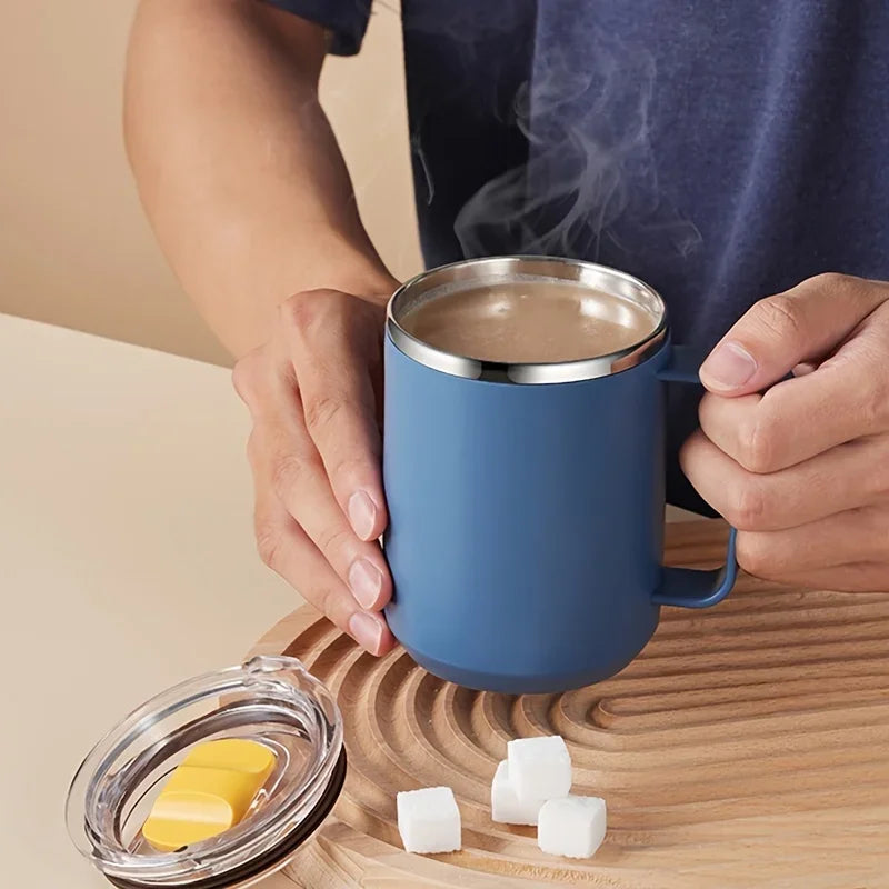 Stainless Steel Insulated Coffee Mug – 450 ml (Double-Wall Vacuum, Handle & Lid)